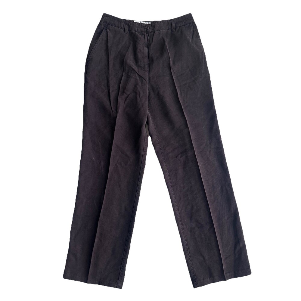 VTG Jones Wear Brown Tencel Twill Pleated Straight Pants Button Zip Closure sz10